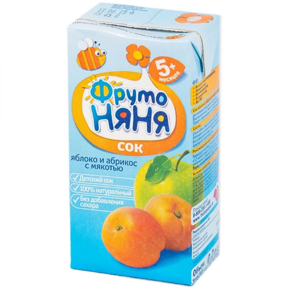 ФрутоНяня сок яблоко/абрикос с мякотью 200мл