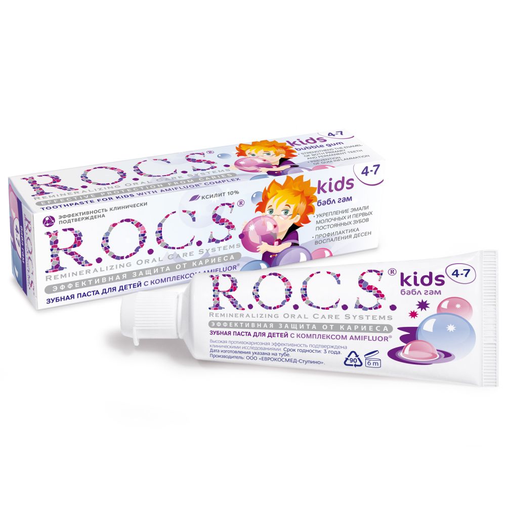 Рокс паста зубная Бабл гам от 4 до 7лет 45г