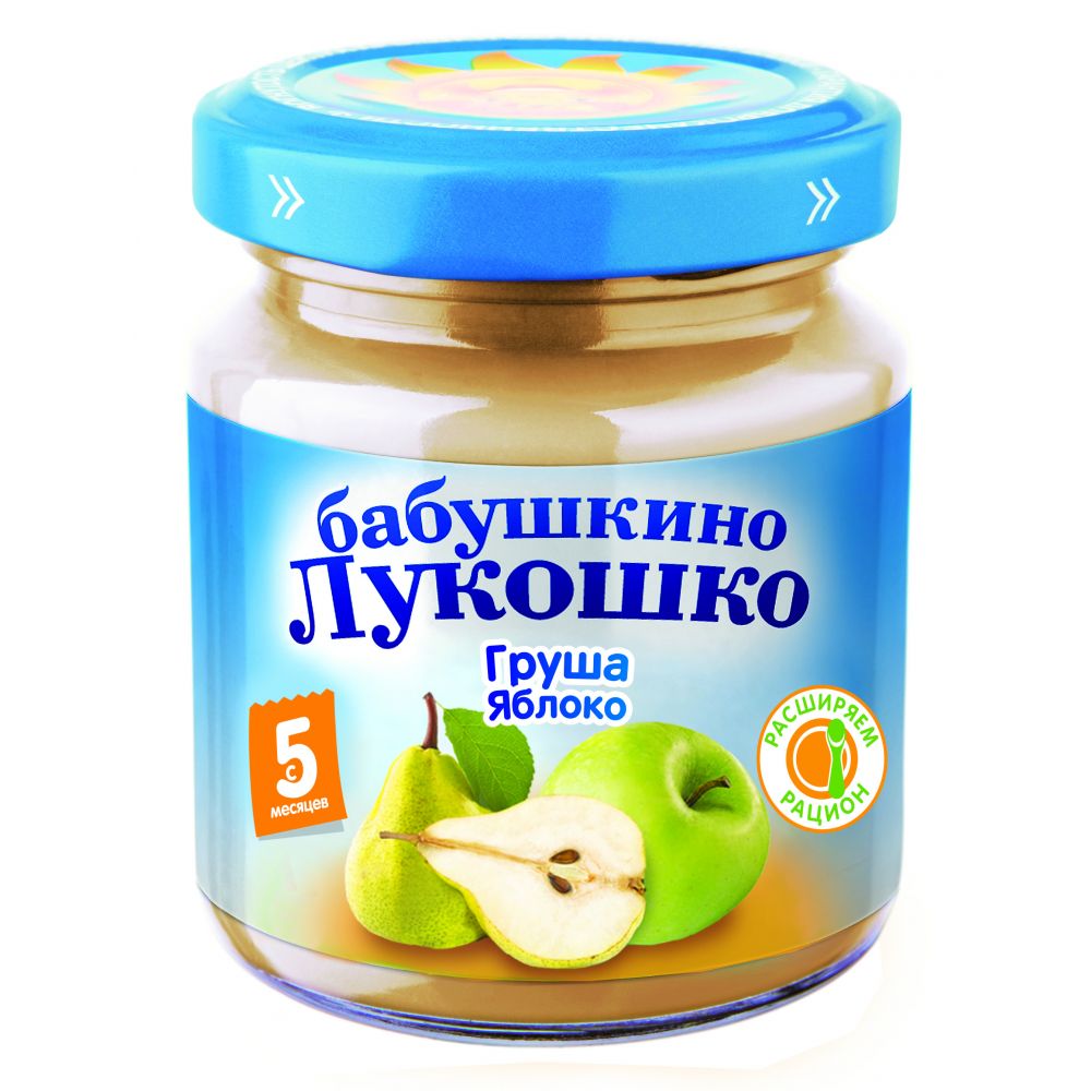 Бабушкино Лукошко пюре груша/яблоко без сахара 100г