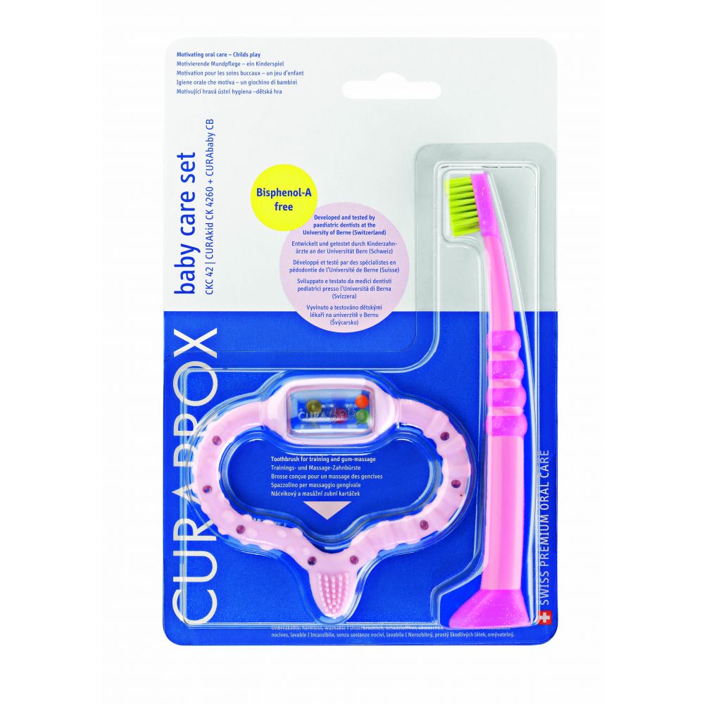 Курапрокс набор прорезыватель розовый+щетка зубная д/детей CKC 42 girl