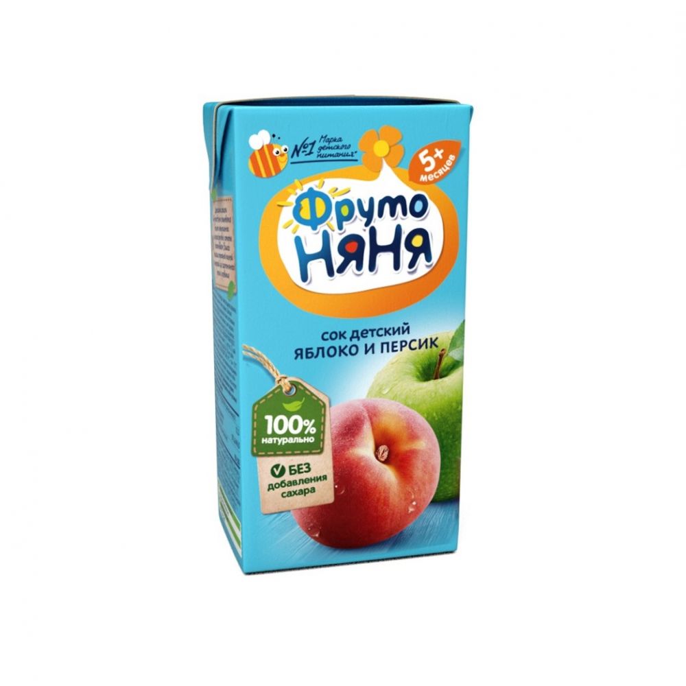 ФрутоНяня сок яблоко/персик с мякотью без сахара 500мл