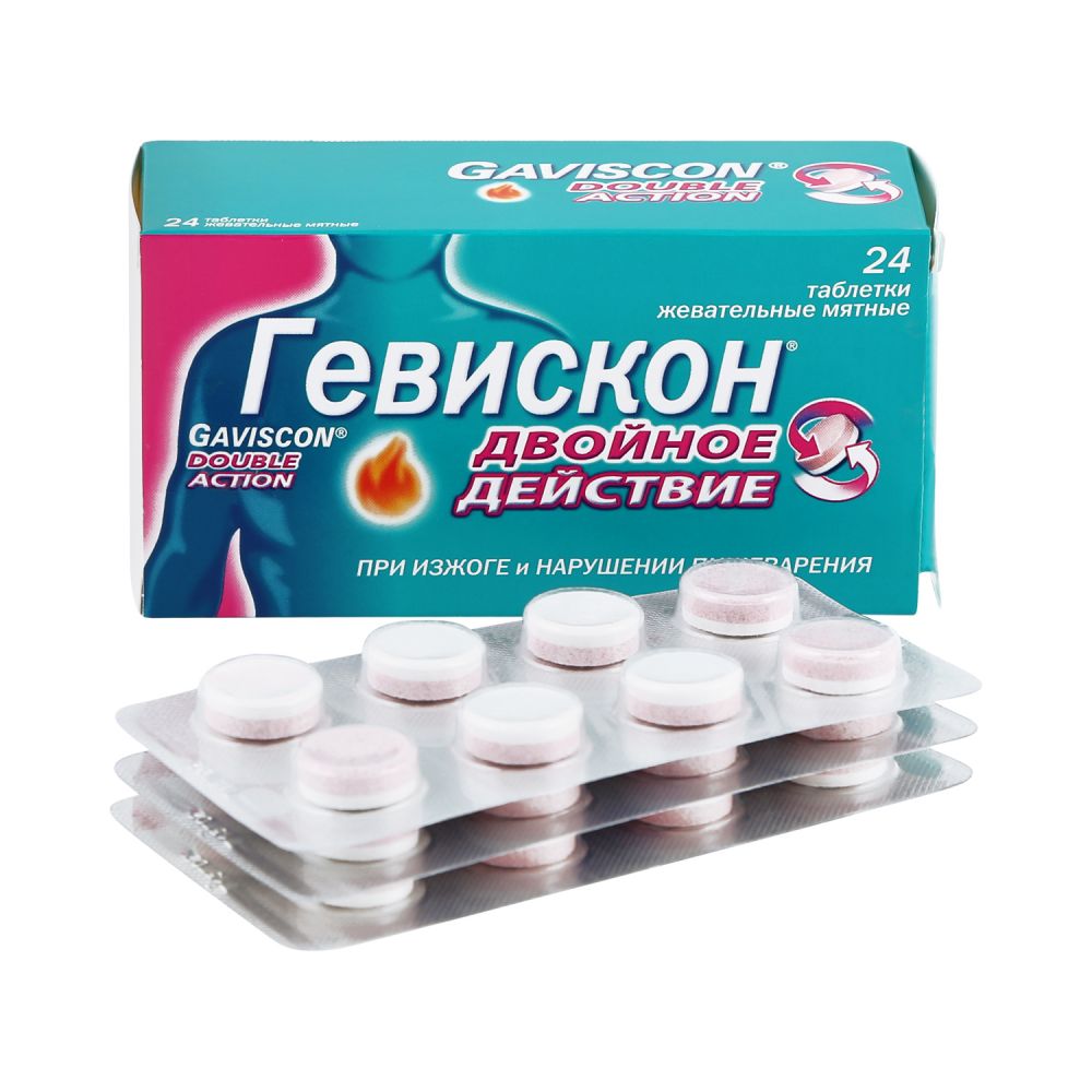 Гевискон Двойное Действие мята таб.жев. №24