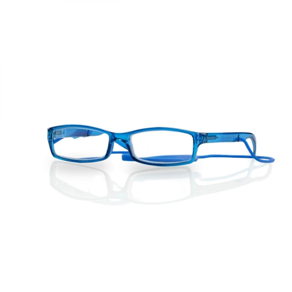 Очки корригирующие для чтения глянцевые синие/пластик со шнурком +2,0
